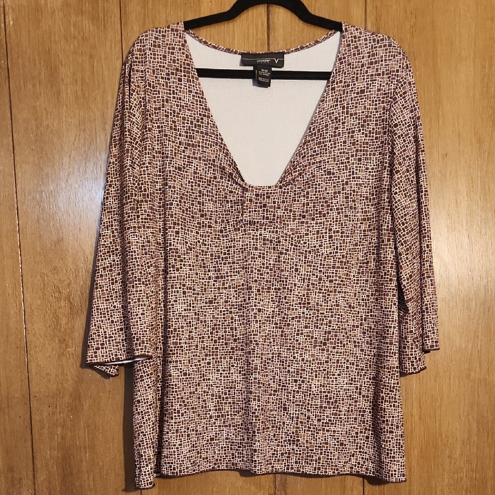 Venezia Brown and White V-Neck Blouse